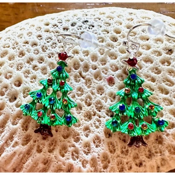 Home for Holidays Christmas Tree Earrings Open Cut Crystals Star Handmad… - Picture 7 of 12